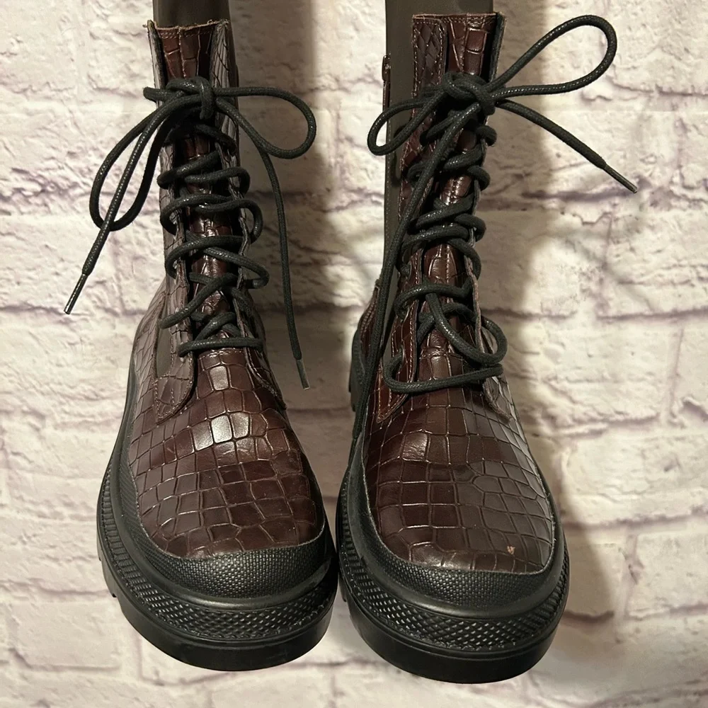 Free People Shoreditch Over The Knee Boots Brown Croc Size 38 New